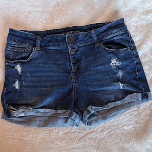 Maurices Dark Blue Distressed Jean Shorts | Size 9/10